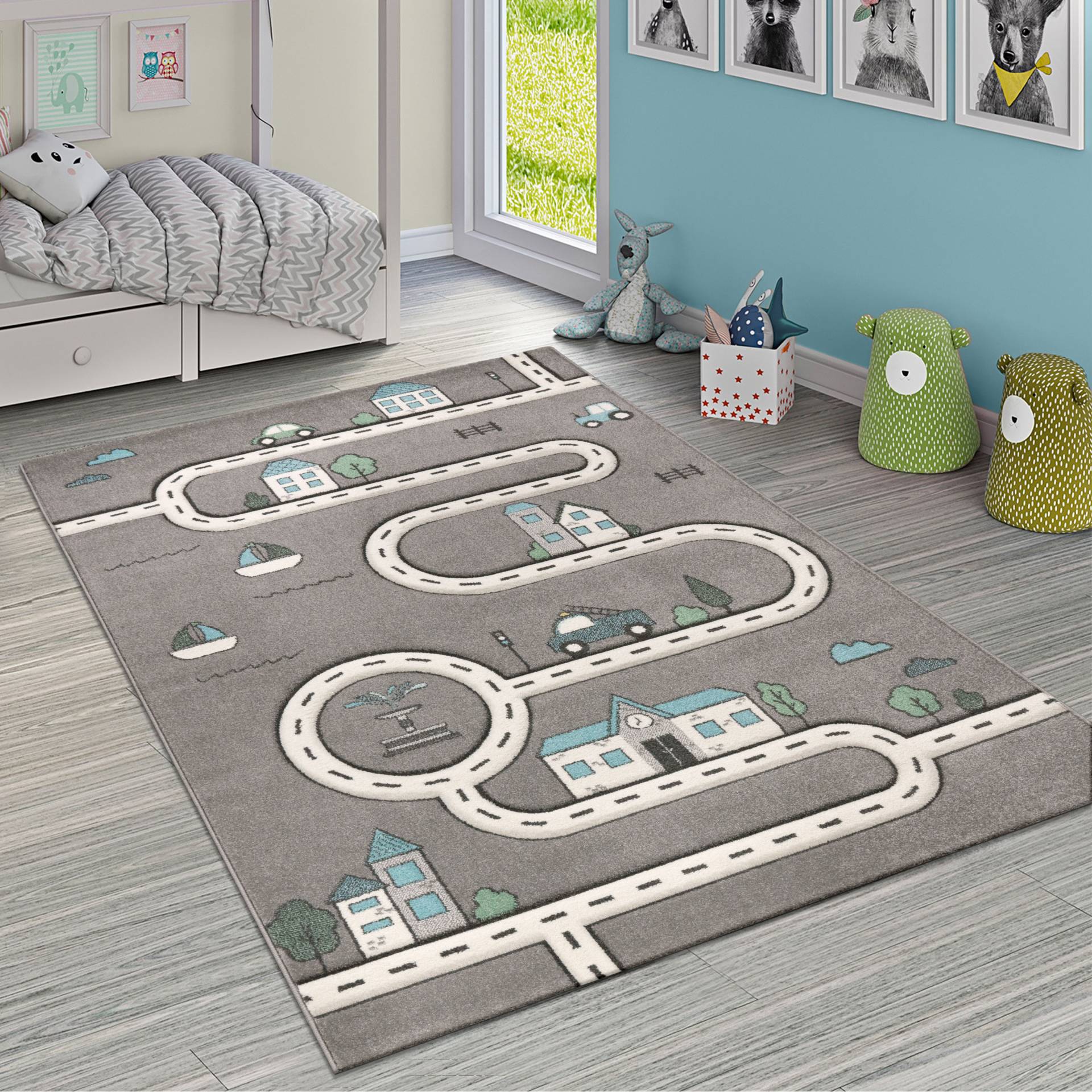 Paco Home Kinderteppich »Diamond 710«, rechteckig, 17 mm Höhe, Kurzflor, Strassen-Spiel-Teppich, Kinderzimmer von PACO HOME