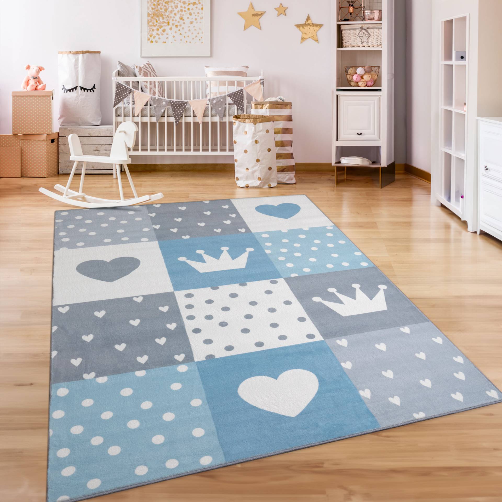 Paco Home Kinderteppich »Eliz 391«, rechteckig, Kurzflor, Spielteppich, Patchwork-Muster, Motiv Krone, Herz & Punkte von PACO HOME