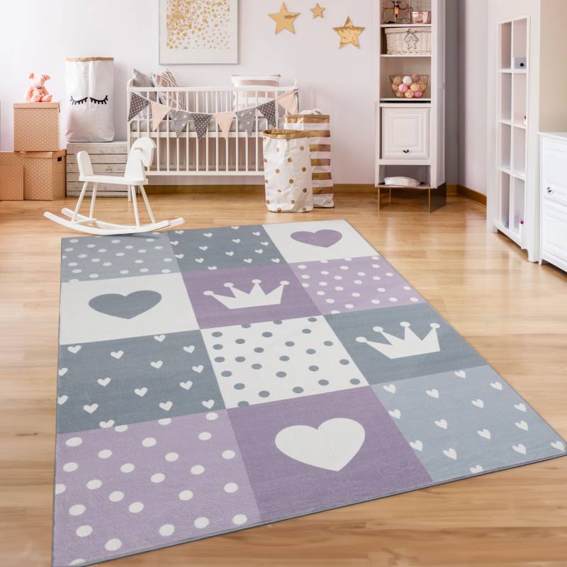 Paco Home Kinderteppich »Eliz 391«, rechteckig, 12 mm Höhe, Kurzflor, Spielteppich, Patchwork-Muster, Motiv Krone, Herz & Punkte von PACO HOME