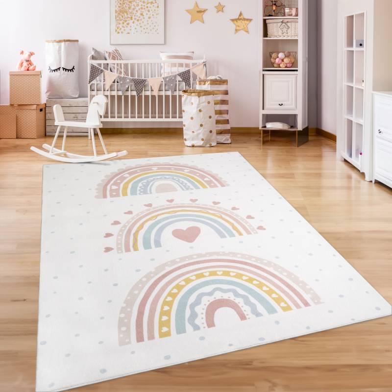 Paco Home Kinderteppich »Eliz 392«, rechteckig, 12 mm Höhe, Kurzflor, Spielteppich, Patchwork-Muster, Motiv Punkte & Regenbogen von PACO HOME