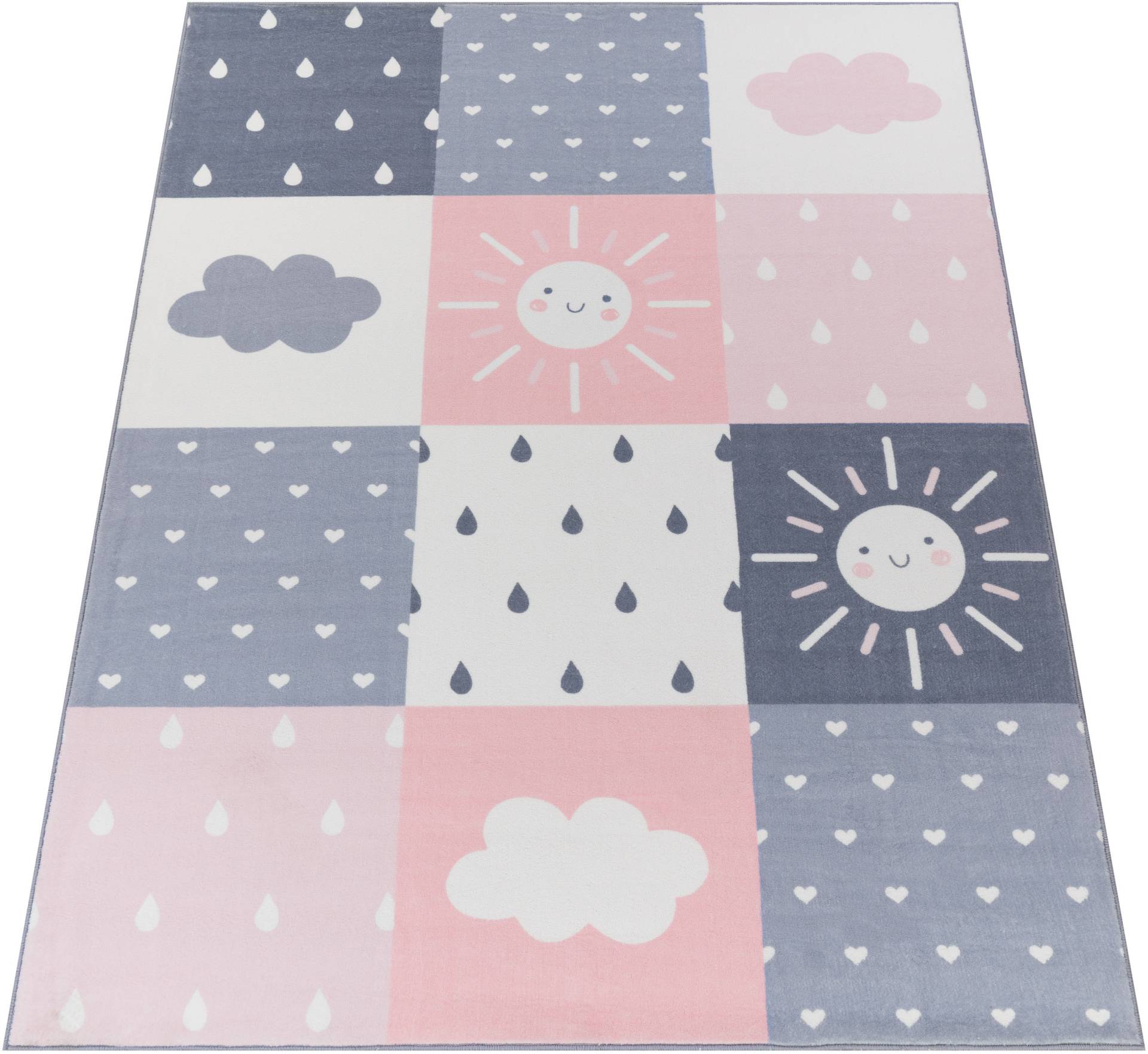 Paco Home Kinderteppich »Eliz 393«, rechteckig, 12 mm Höhe, Kurzflor, Spielteppich, Patchwork-Muster, Motiv Sonne, Wolken, Herz von PACO HOME