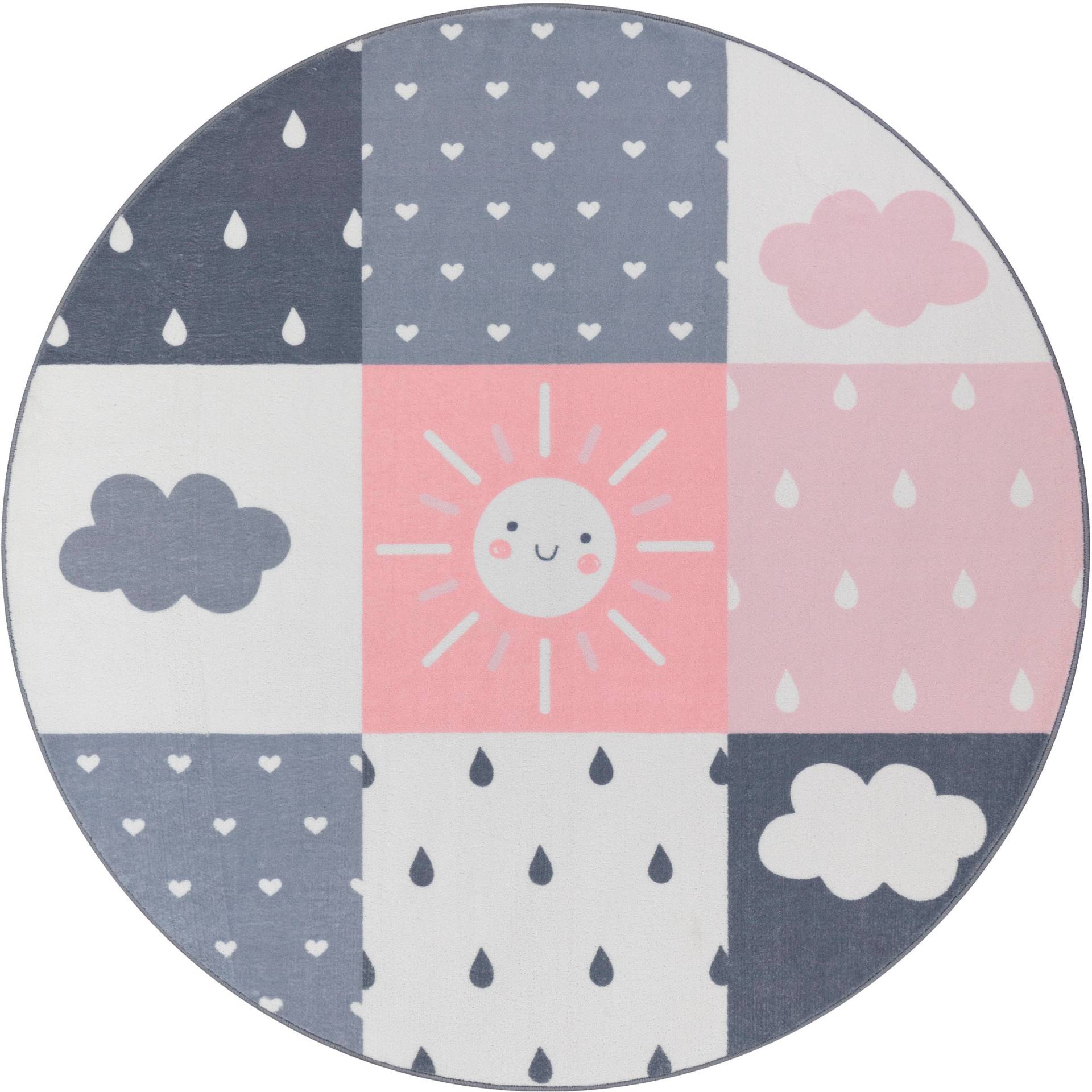 Paco Home Kinderteppich »Eliz 393«, rund, Kurzflor, Spielteppich, Patchwork-Muster, Motiv Sonne, Wolken, Herz von PACO HOME