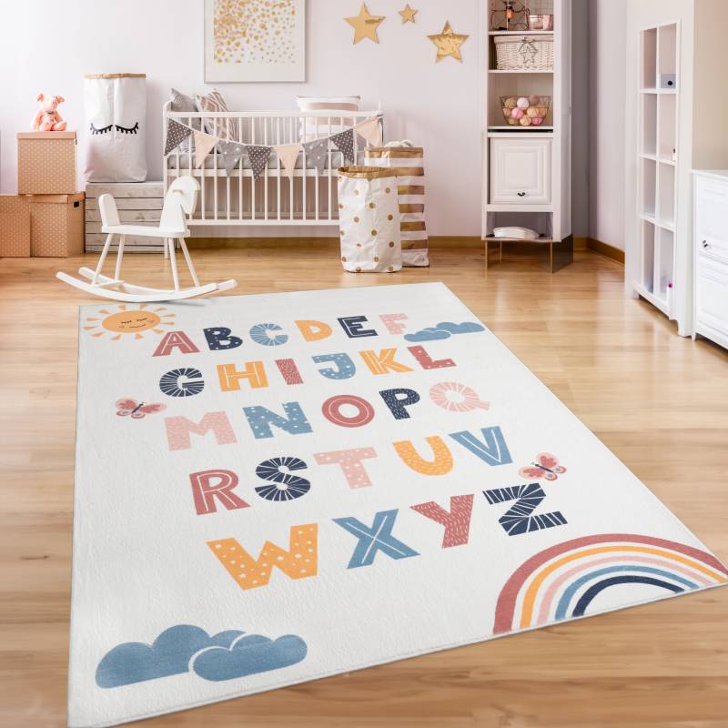 Paco Home Kinderteppich »Eliz 394«, rechteckig, 12 mm Höhe, Kurzflor, Spielteppich, Motiv Alphabet & Regenbogen von PACO HOME