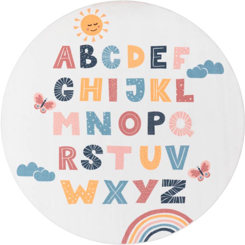 Paco Home Kinderteppich »Eliz 394«, rund, 12 mm Höhe, Kurzflor, Spielteppich, Motiv Alphabet & Regenbogen von PACO HOME