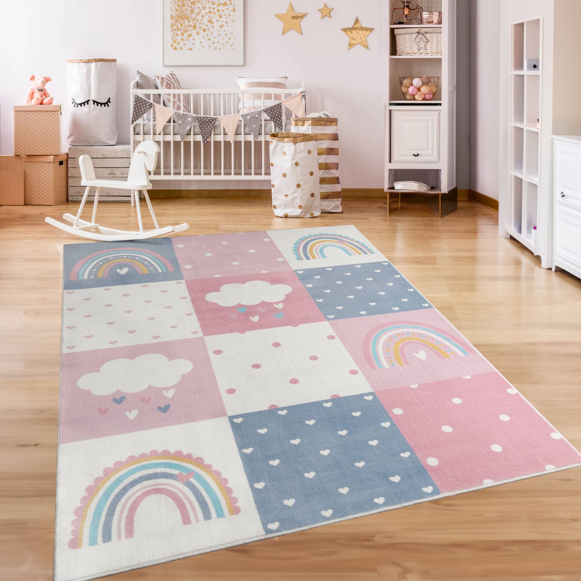 Paco Home Kinderteppich »Eliz 396«, rechteckig, Spielteppich, Patchwork-Muster, Motiv Regenbogen, Wolke, Herz von PACO HOME