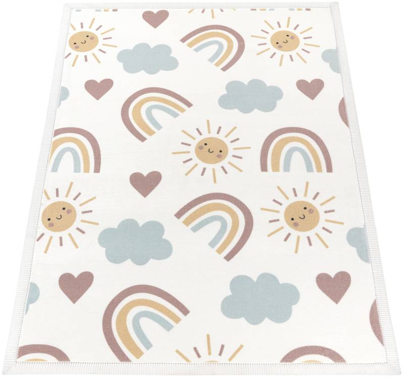 Paco Home Kinderteppich »Emilia 352«, rechteckig, 24 mm Höhe, Kurzflor, Sonne, Wolken, Regenbogen, sehr weicher Flor von PACO HOME