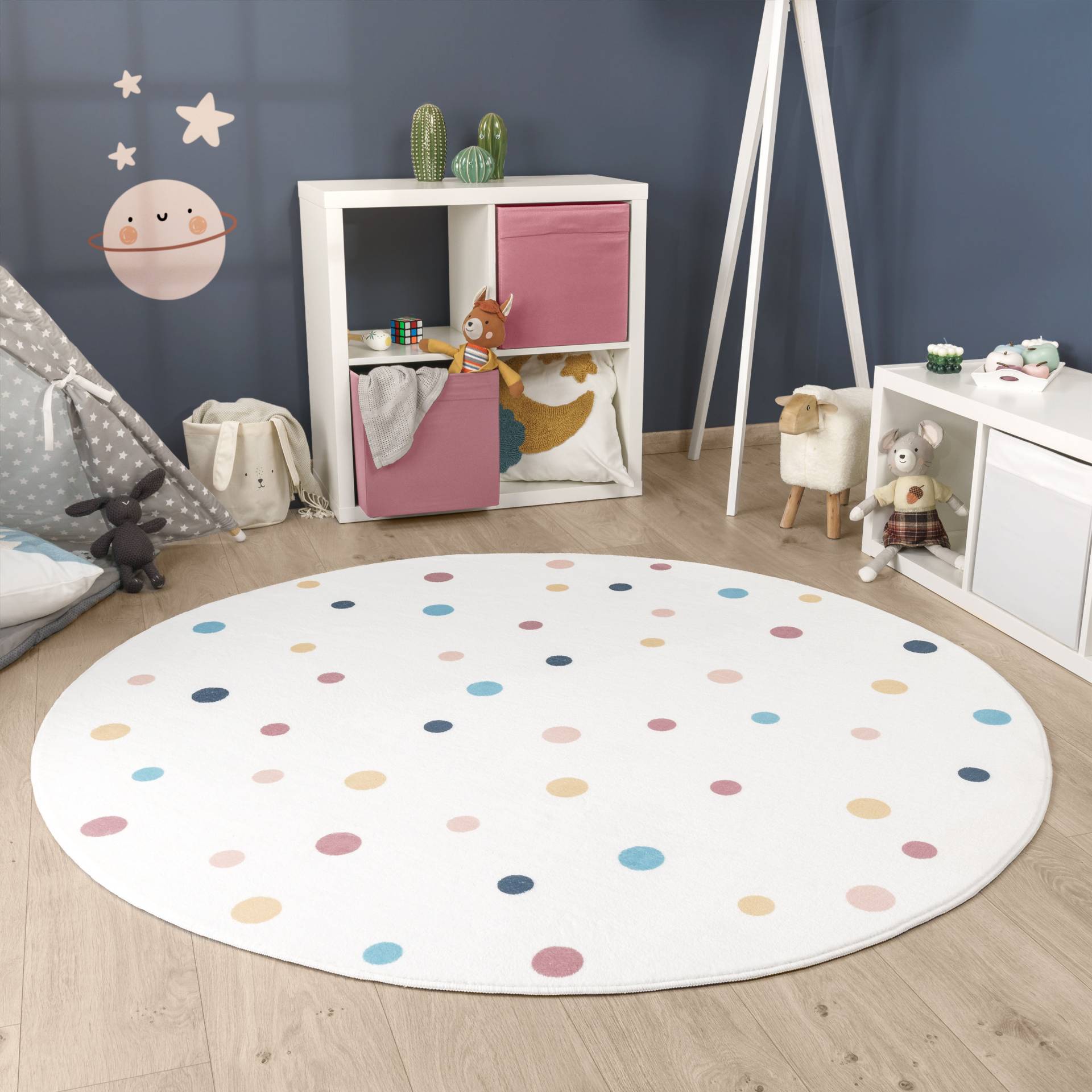 Paco Home Kinderteppich »Niloya 364«, rund, Spielteppich, Kurzflor, bedruckt, gepunktet, waschbar von PACO HOME