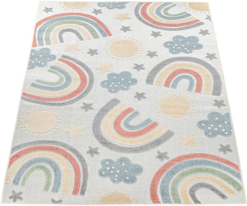 Paco Home Kinderteppich »Tweet 462«, rechteckig, Flachgewebe, Hoch-Tief-Effekt, Regenbogen & Sterne, Outdoor geeignet von PACO HOME