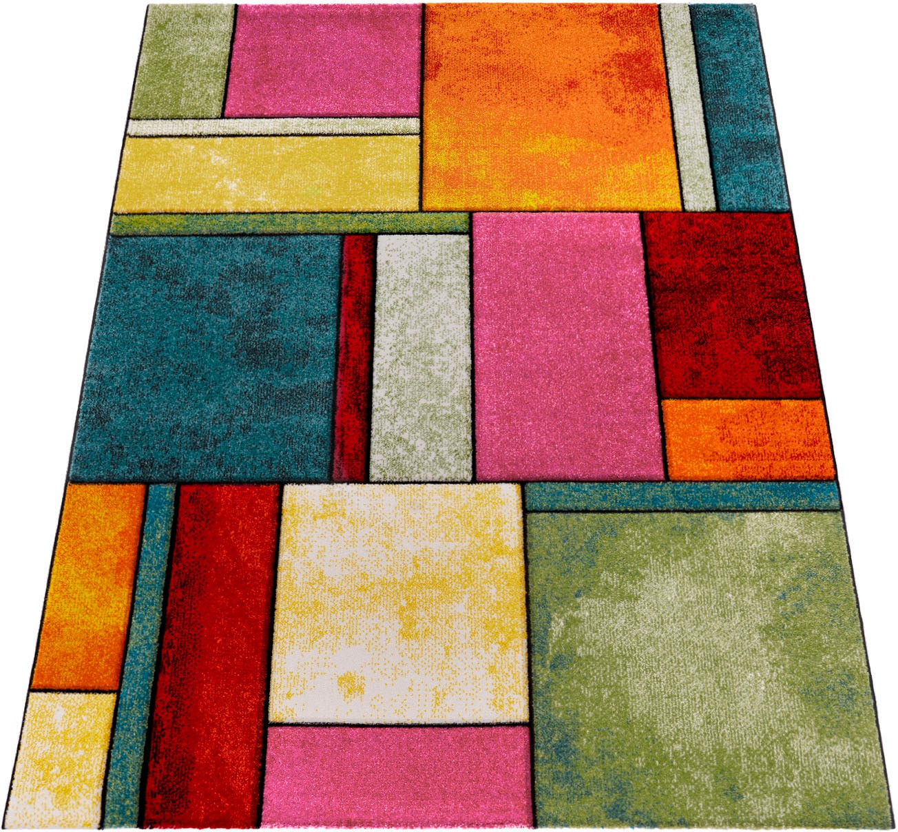 Paco Home Teppich »Brilliance 661«, rechteckig, 18 mm Höhe, Kurzflor, modernes 3D-Patchwork Design von PACO HOME