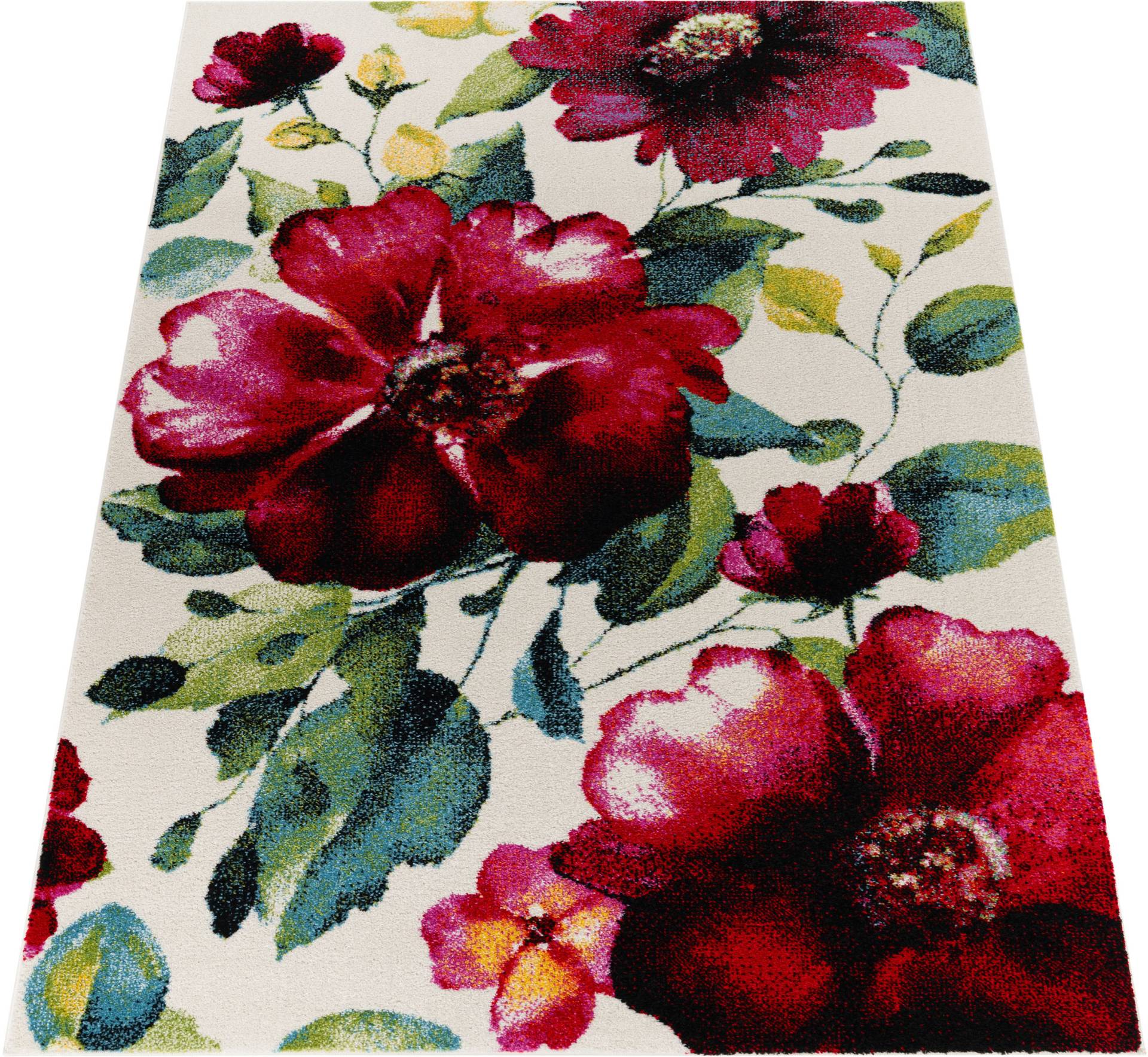 Paco Home Teppich »Canvas 854«, rechteckig, Kurzflor, modernes Blumen Design, mit Arizona Leinwand Optik von PACO HOME