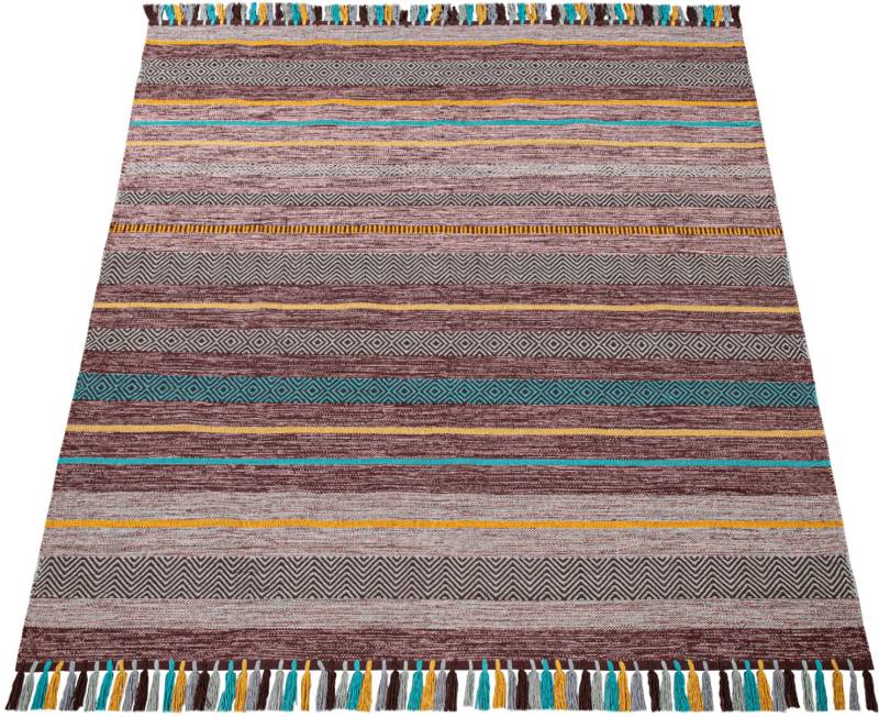 Paco Home Teppich »Kilim 213«, rechteckig, 12 mm Höhe, handgewebter Wendeteppich, reine Baumwolle, gestreift, Wohnzimmer von PACO HOME