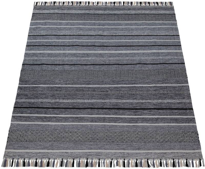 Paco Home Teppich »Kilim 213«, rechteckig, 12 mm Höhe, handgewebter Wendeteppich, reine Baumwolle, gestreift, Wohnzimmer von PACO HOME