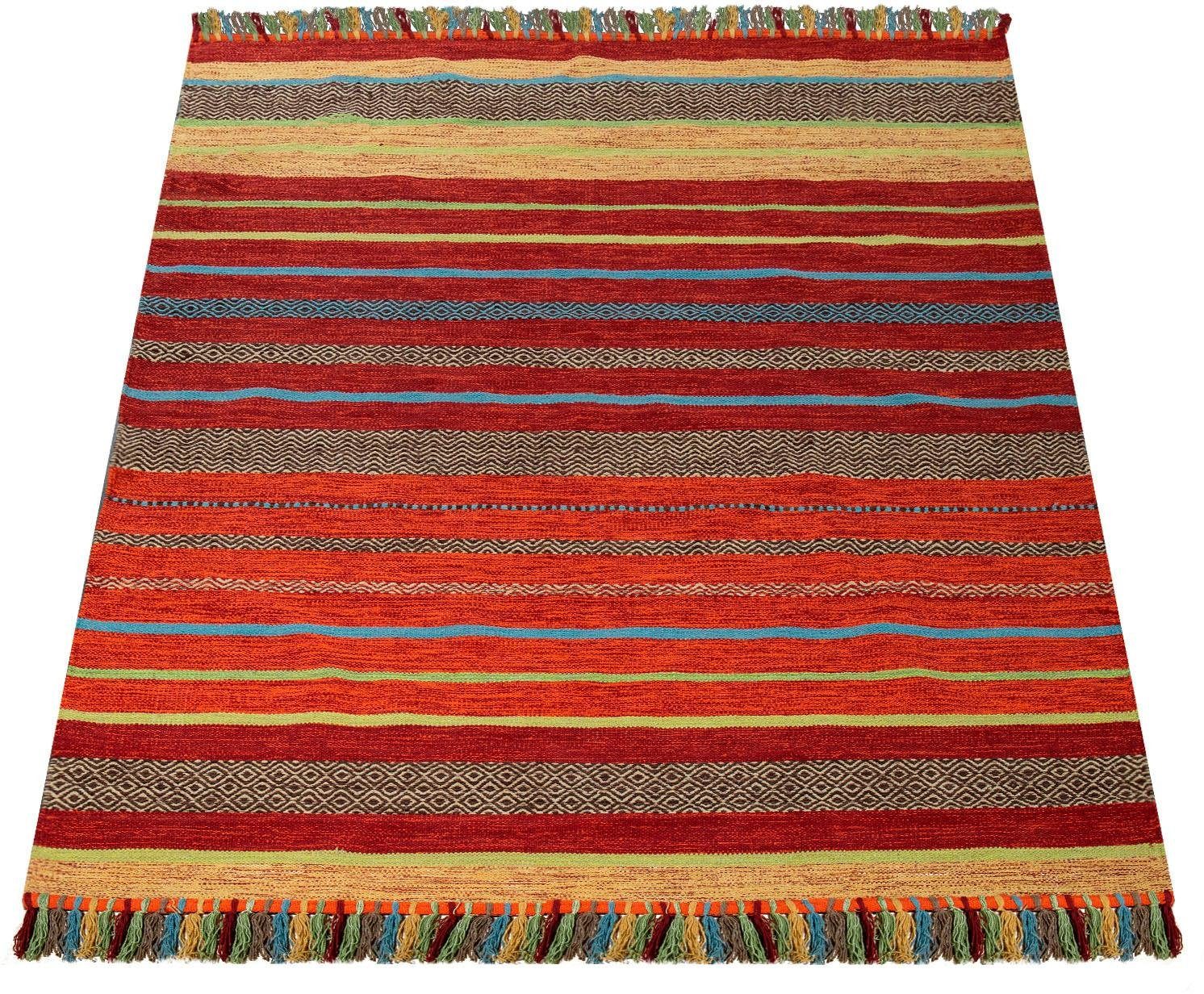 Paco Home Teppich »Kilim 213«, rechteckig, 12 mm Höhe, handgewebter Wendeteppich, reine Baumwolle, gestreift, Wohnzimmer von PACO HOME