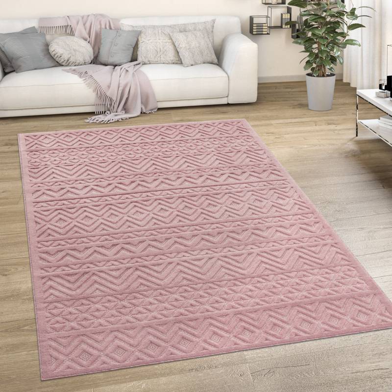 Paco Home Teppich »Livorno 673«, rechteckig, Uni-Farben, Scandi, Rauten Muster, Hoch-Tief Effekt, Outdoor geeignet von PACO HOME