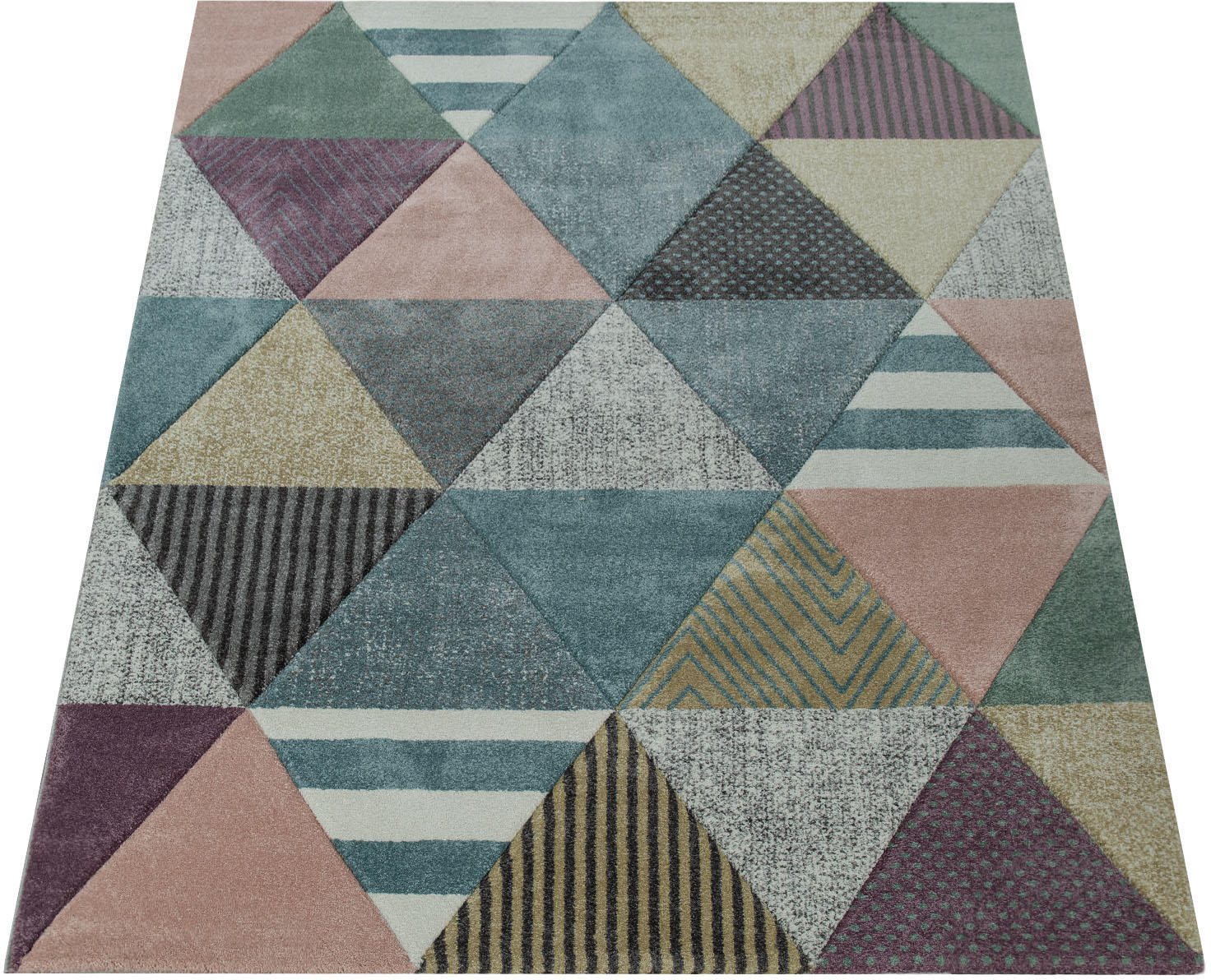 Paco Home Teppich »Mia 054«, rechteckig, 16 mm Höhe, Kurzflor, modernes buntes 3D-Patchwork Design, Pastell- Farben von PACO HOME