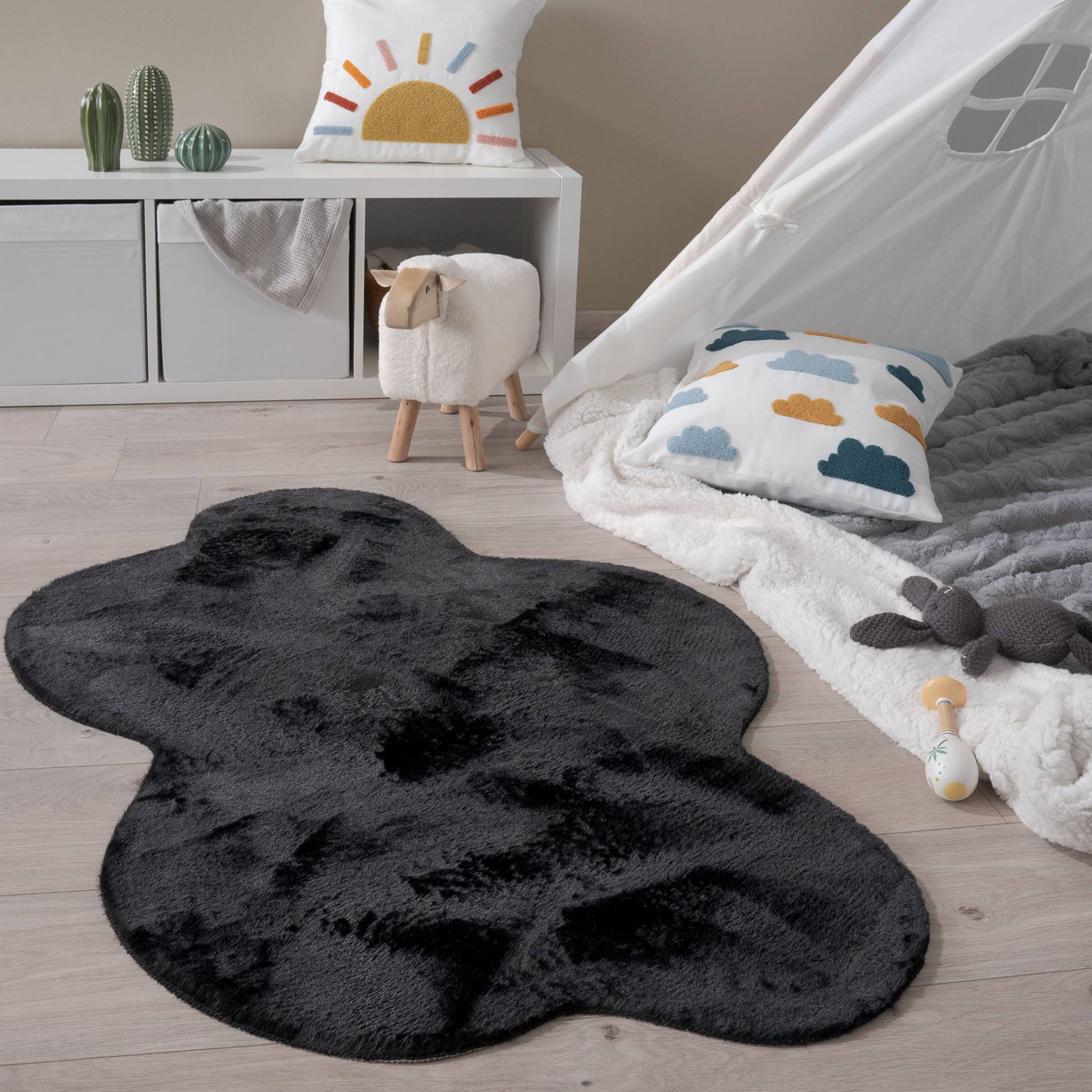 Paco Home Teppich »Pelt 640 Wolke«, wolkenförmig, 16 mm Höhe, Kunstfell, Uni Farben, sehr weicher Flor von PACO HOME