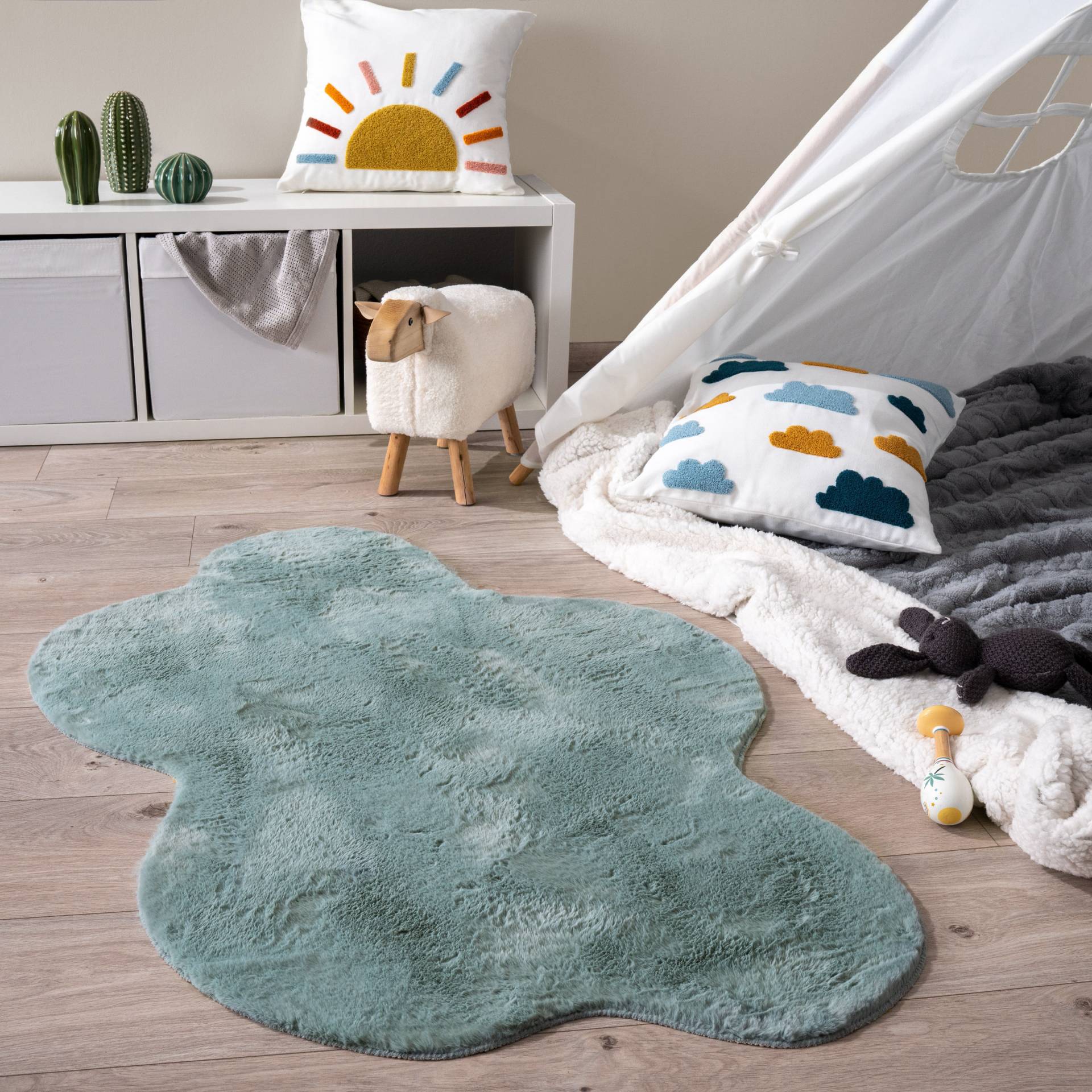 Paco Home Teppich »Pelt 640 Wolke«, wolkenförmig, 16 mm Höhe, Kunstfell, Uni Farben, sehr weicher Flor von PACO HOME