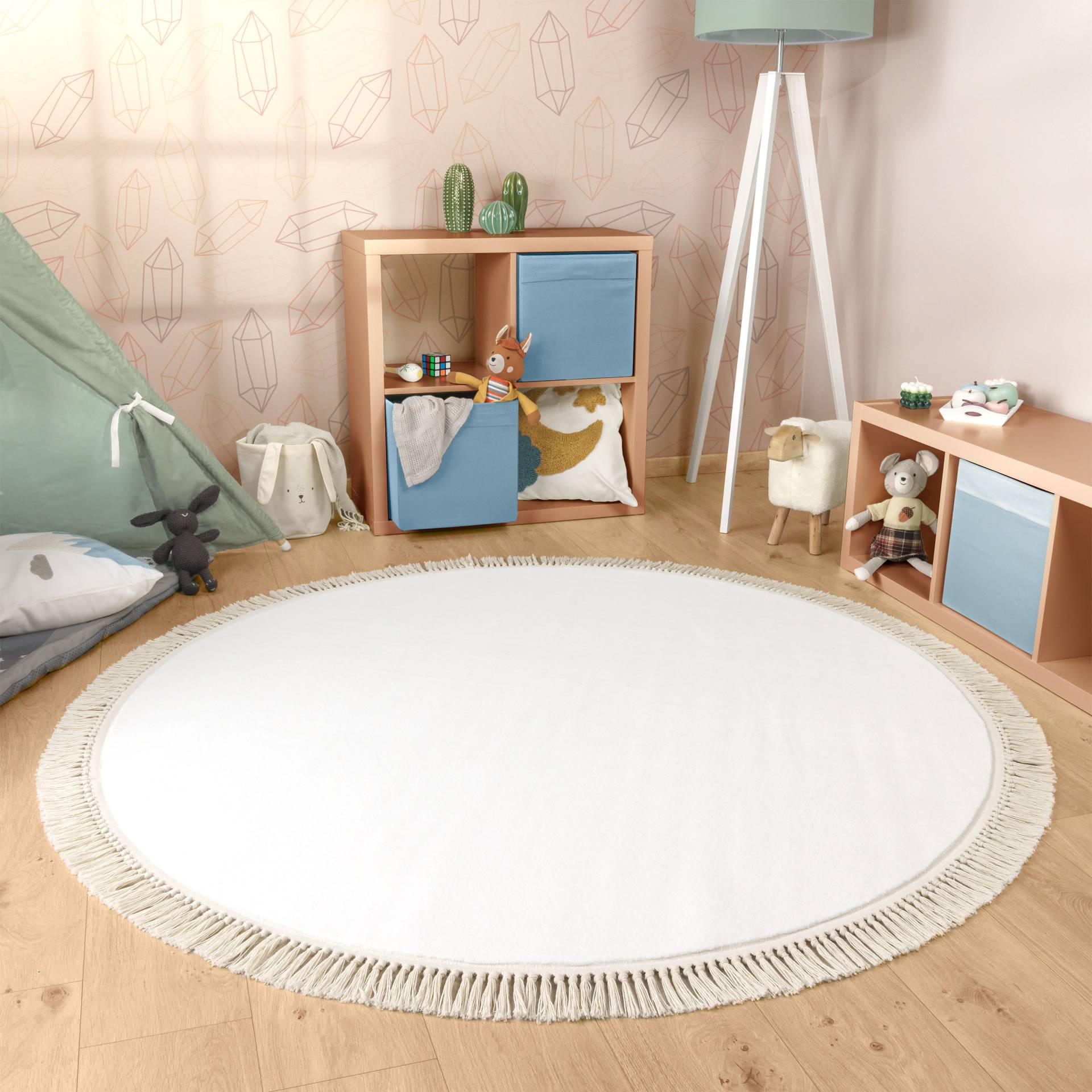 Paco Home Teppich »Swindon 485«, rund, 12 mm Höhe, Uni Farben, sehr weicher Flor, mit Fransen Paco Home Teppich »Swindon 485«, rund, 12 mm Höhe, Uni Farben, sehr weicher Flor, mit Fransen von PACO HOME
