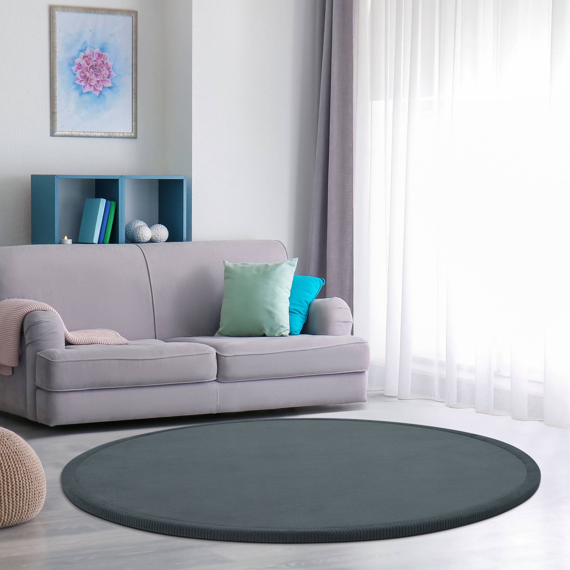 Paco Home Teppich »Tatami 475«, rund, Kurzflor, Uni Farben, mit Memory Foam, waschbar von PACO HOME