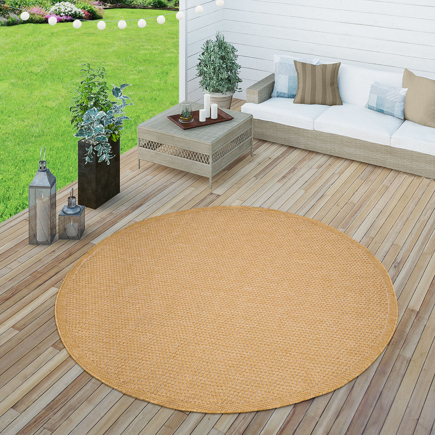 Paco Home Teppich »Timber 125«, rund, 4 mm Höhe, Flachgewebe, Sisal Optik, In- und Outdoor geeignet, Wohnzimmer von PACO HOME