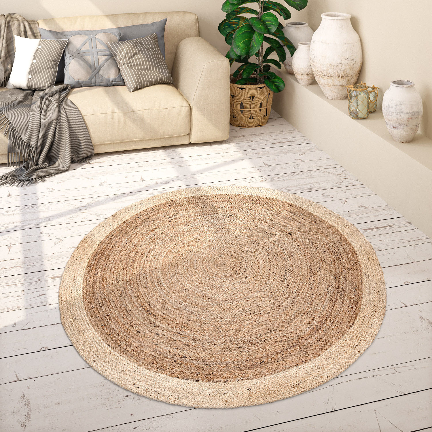 Paco Home Teppich »Viborg 594«, rund, Jute, Modern, Boho, Ethno, Handgefertigter Natur-Teppich von PACO HOME