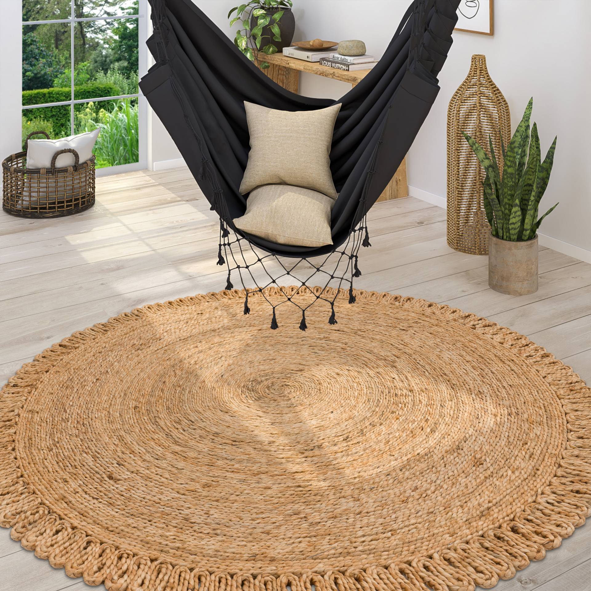 Paco Home Teppich »Viborg 596«, rund, 13 mm Höhe, handgefertigter Natur-Teppich, Jute, Modern, Boho, Ethno von PACO HOME