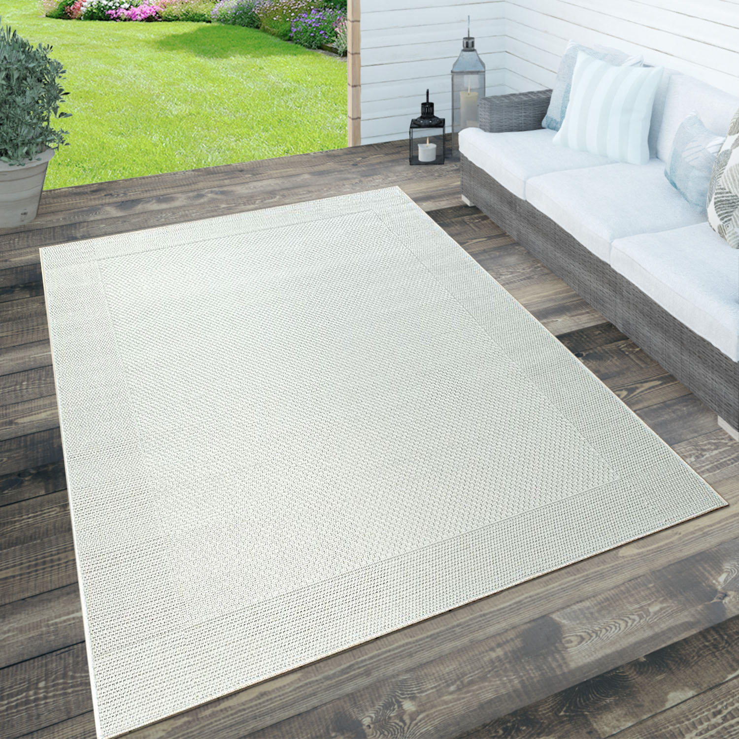 Paco Home Teppich »Waregem 621«, rechteckig, 4 mm Höhe, Flachgewebe, meliert, mit Bordüre, Outdoor geeignet, Wohnzimmer von PACO HOME