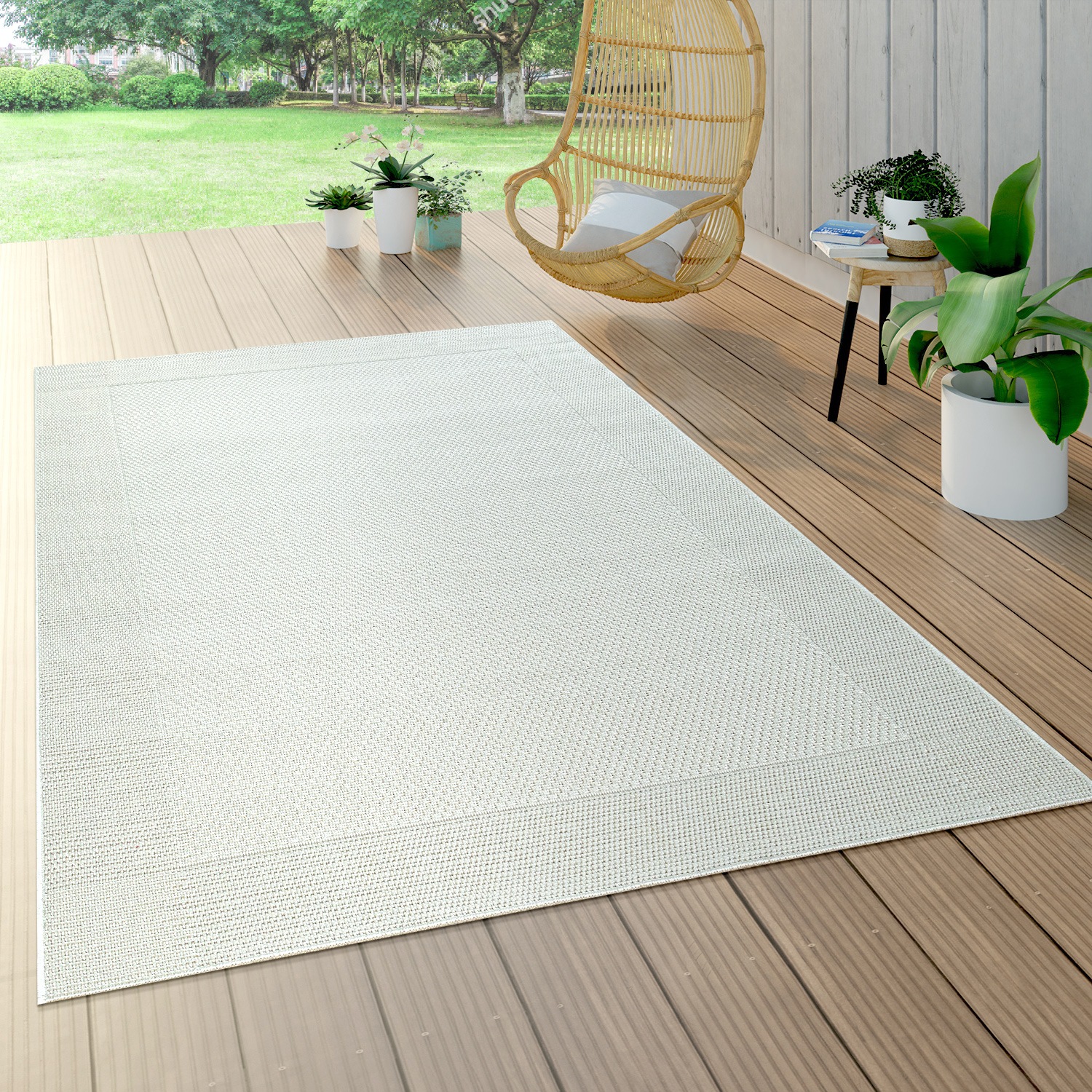 Paco Home Teppich »Waregem 621«, rechteckig, 4 mm Höhe, Flachgewebe, meliert, mit Bordüre, Outdoor geeignet, Wohnzimmer von PACO HOME