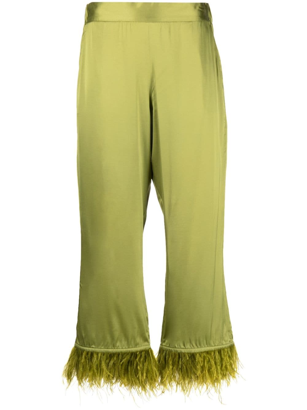 PAULA feather-trim wide-leg trousers - Green von PAULA