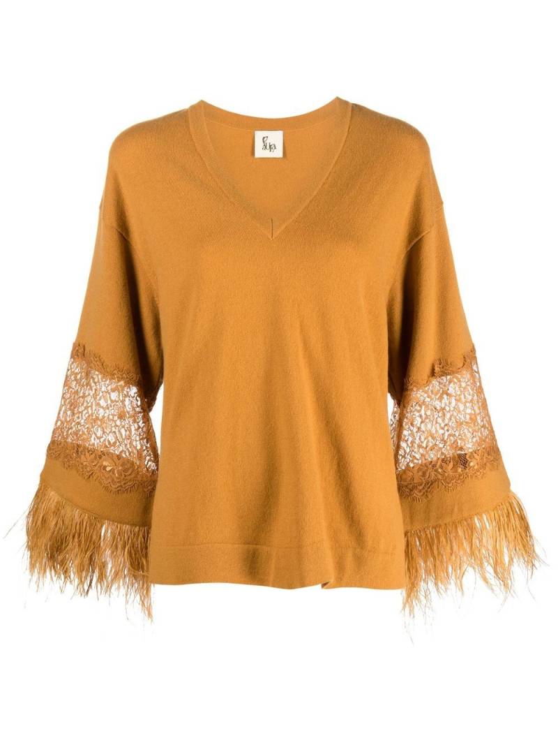 PAULA floral-lace detail knitted top - Orange von PAULA