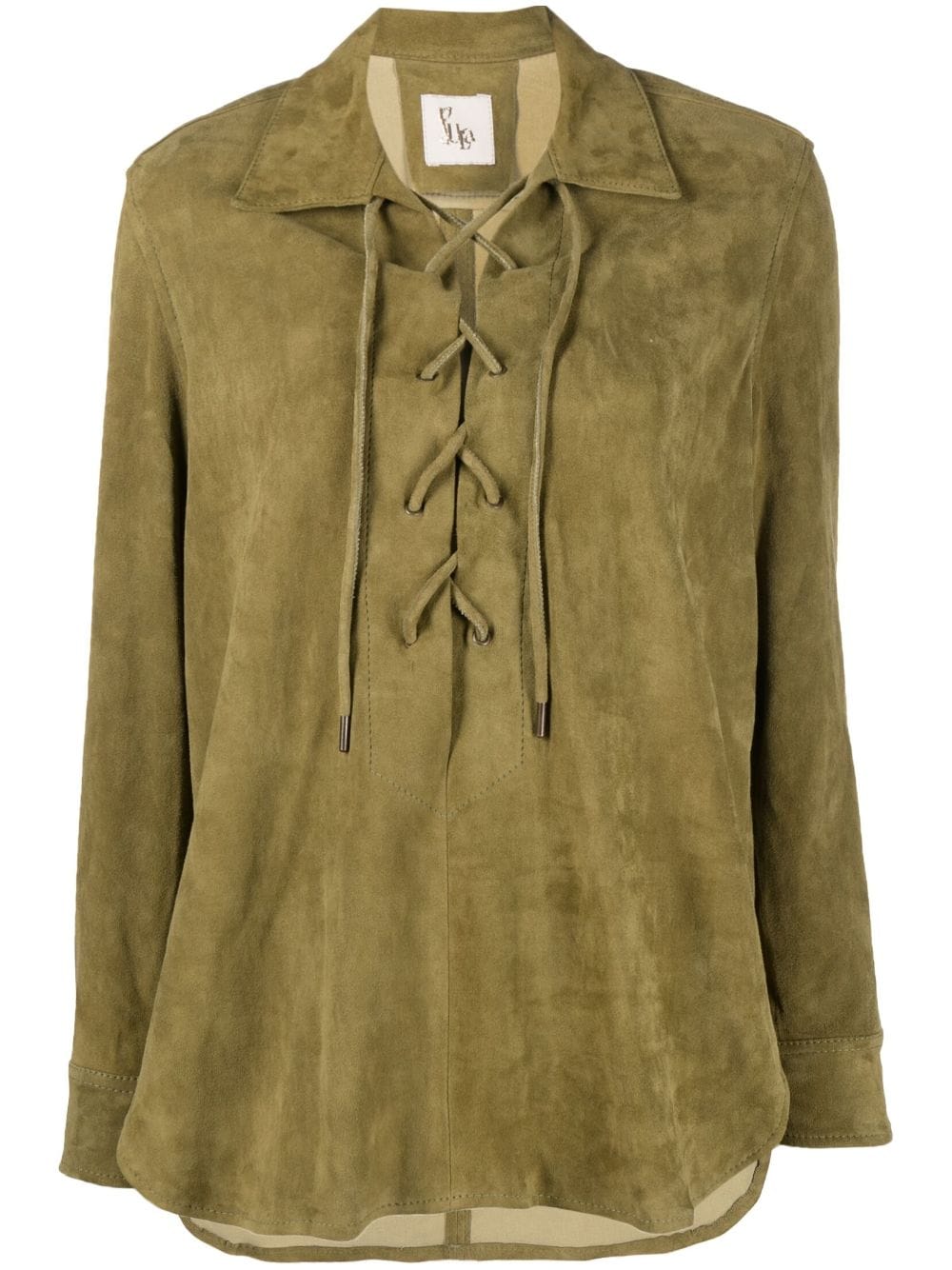 PAULA spread-collar leather blouse - Green von PAULA