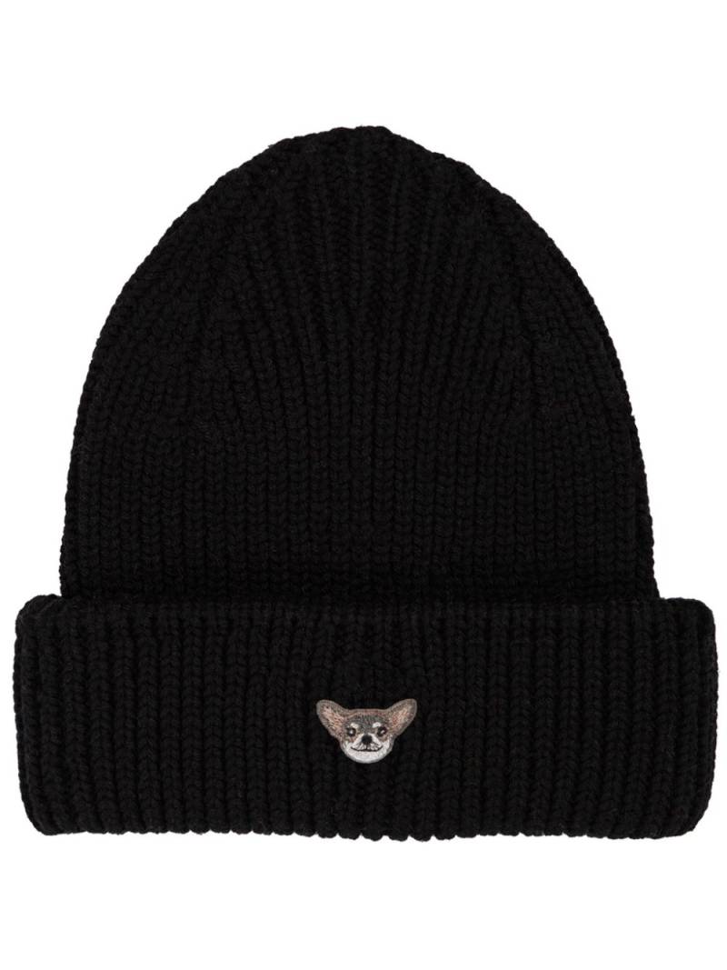 PELO FOUNDATION dog-appliqué beanie - Black von PELO FOUNDATION