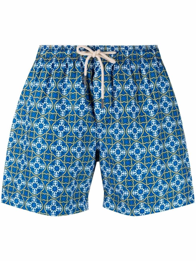 PENINSULA SWIMWEAR tile-print drawstring-waist swim shorts - Blue von PENINSULA SWIMWEAR