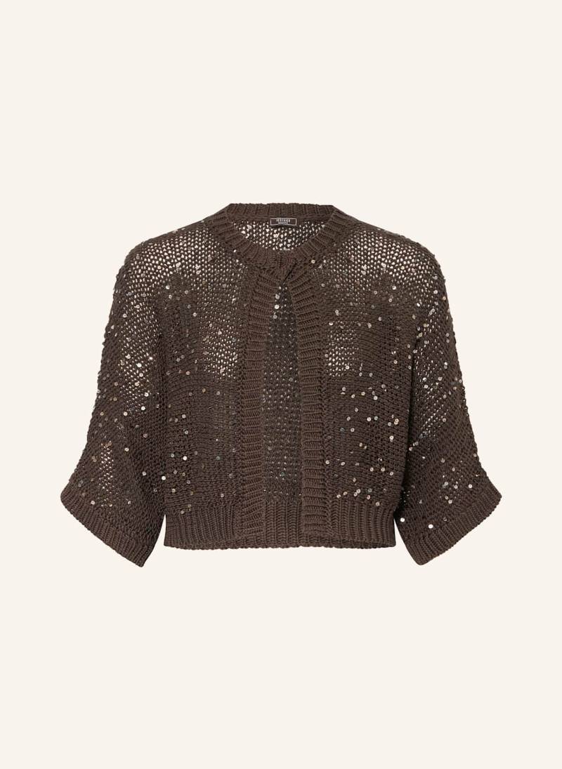 Peserico Cropped-Strickjacke Mit 3/4-Arm Und Pailletten beige von PESERICO