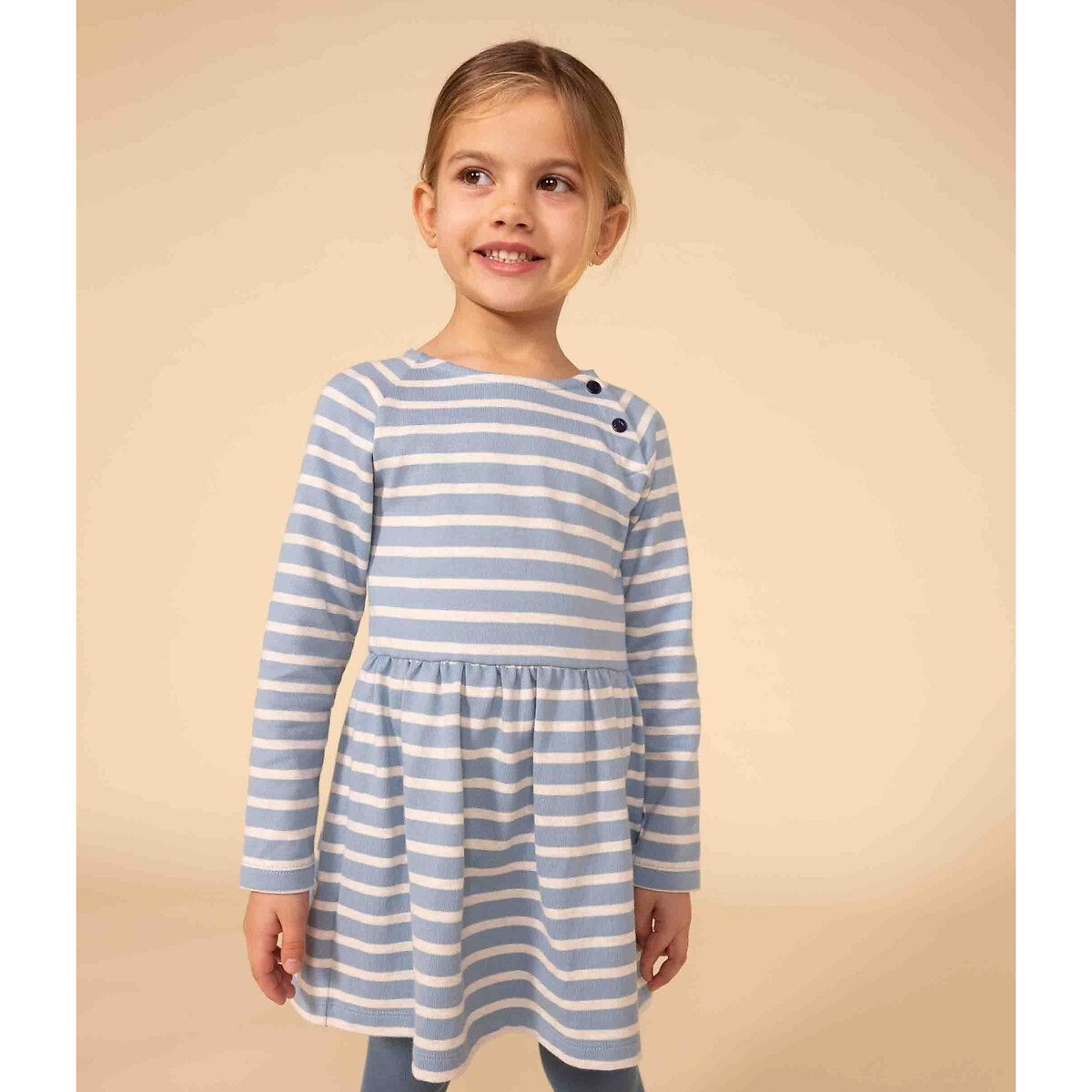 Langärmeliges Ringelkleid aus dickem Baumwollstoff von PETIT BATEAU