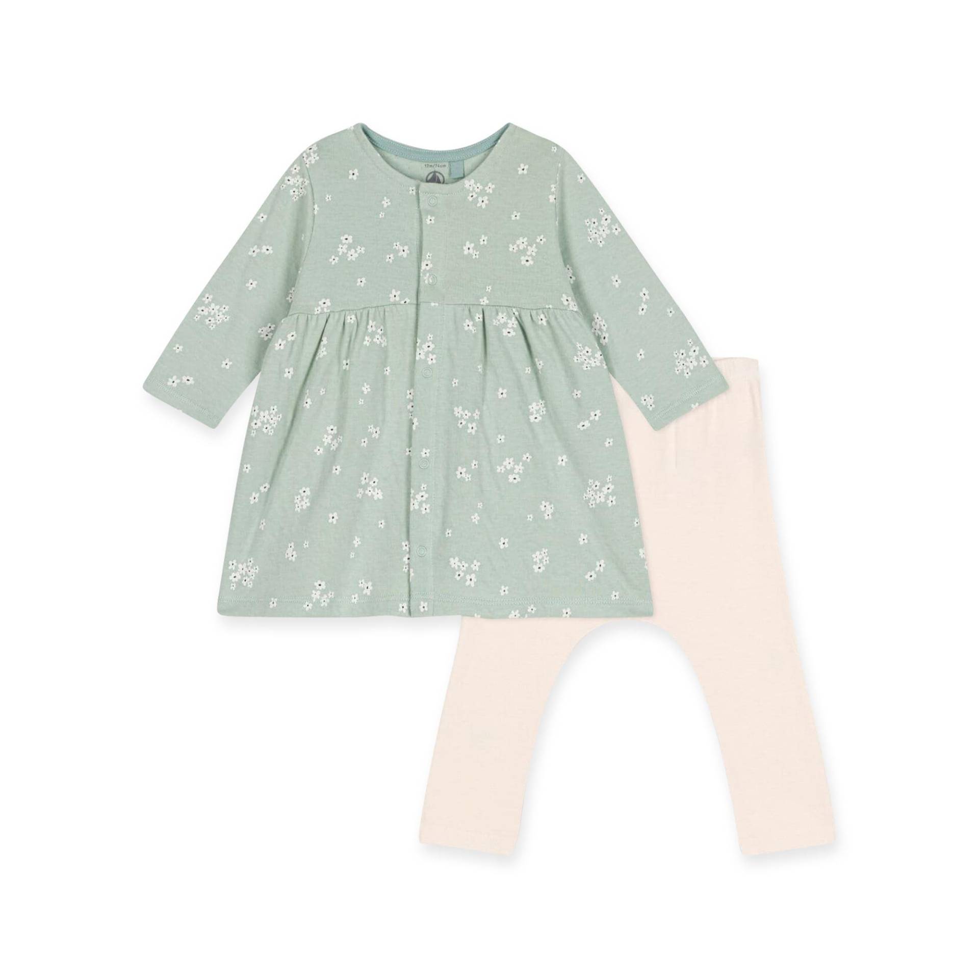 Set: Kleid Und Leggings Unisex Grün Bedruckt 12 mese von PETIT BATEAU