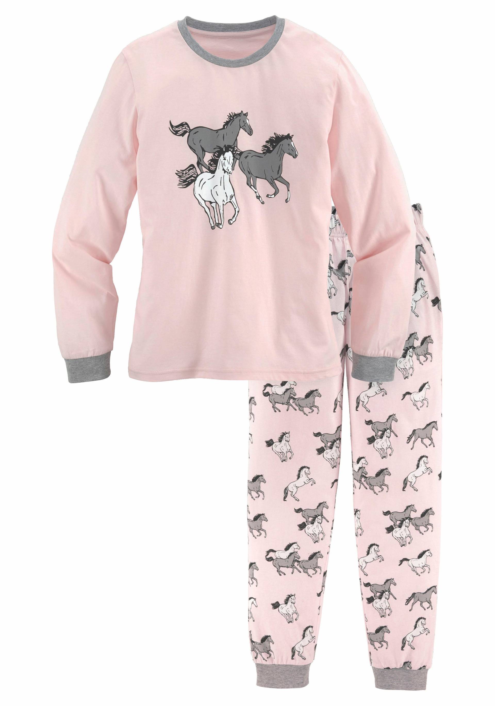 petite fleur Pyjama, (2 tlg., 1 Stück), Schlafanzug in langer Form mit Pferde Print von PETITE FLEUR