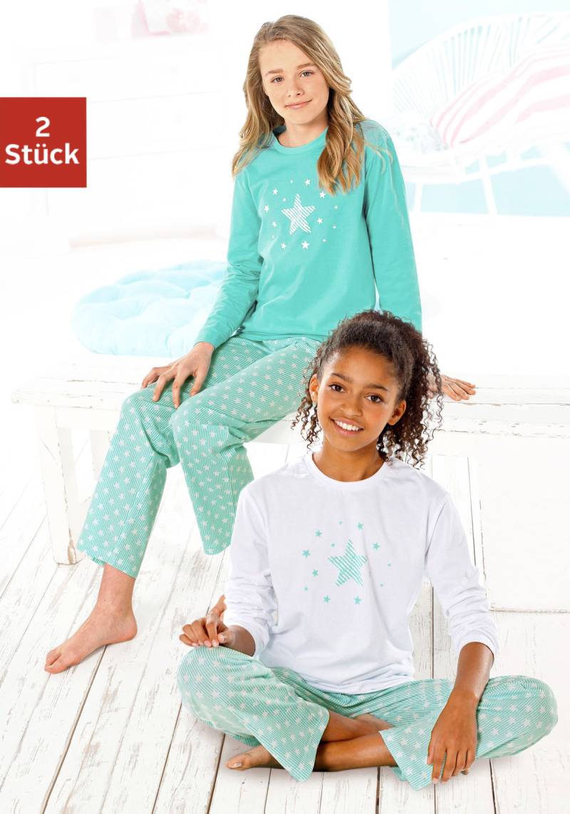 petite fleur Pyjama, (Set, 4 tlg., 2 Stück), in langer Form mit Sternen Print von PETITE FLEUR