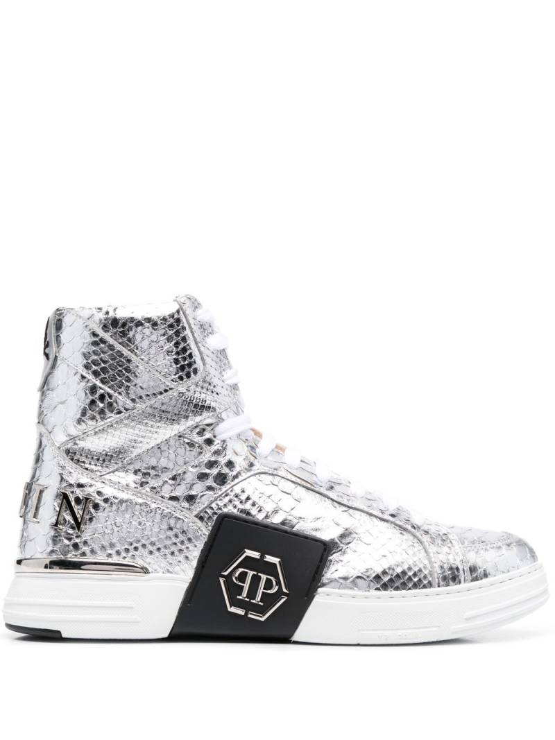 Philipp Plein snakeskin-effect high-top sneakers - Silver von Philipp Plein