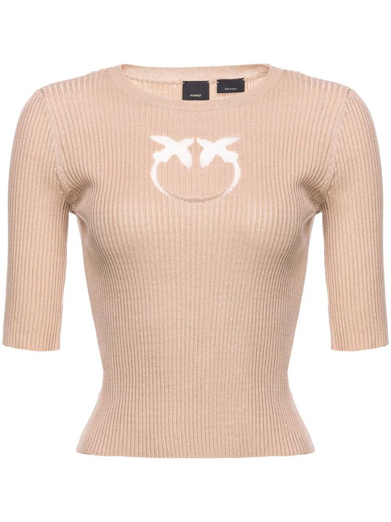 PINKO Love Birds-print ribbed-knit top - Neutrals von PINKO