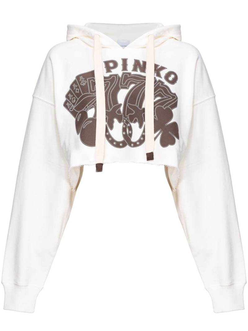 PINKO Y2K Cards cotton cropped hoodie - White von PINKO