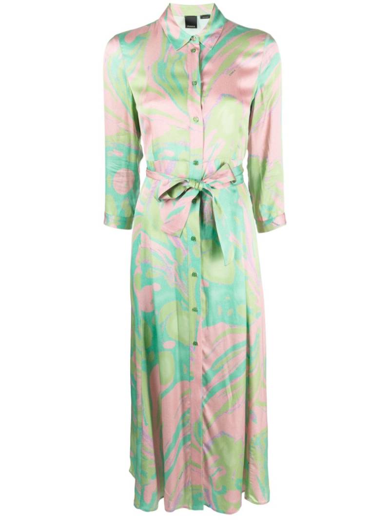 PINKO abstract-pattern print belted-waist dress - Green von PINKO