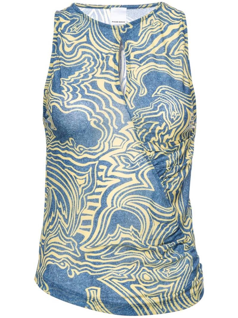 PINKO abstract-print ruched tank top - Blue von PINKO