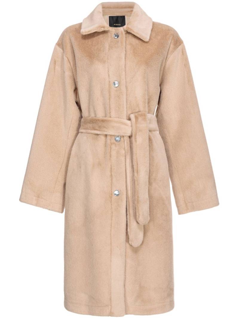 PINKO belted faux-fur coat - Neutrals von PINKO