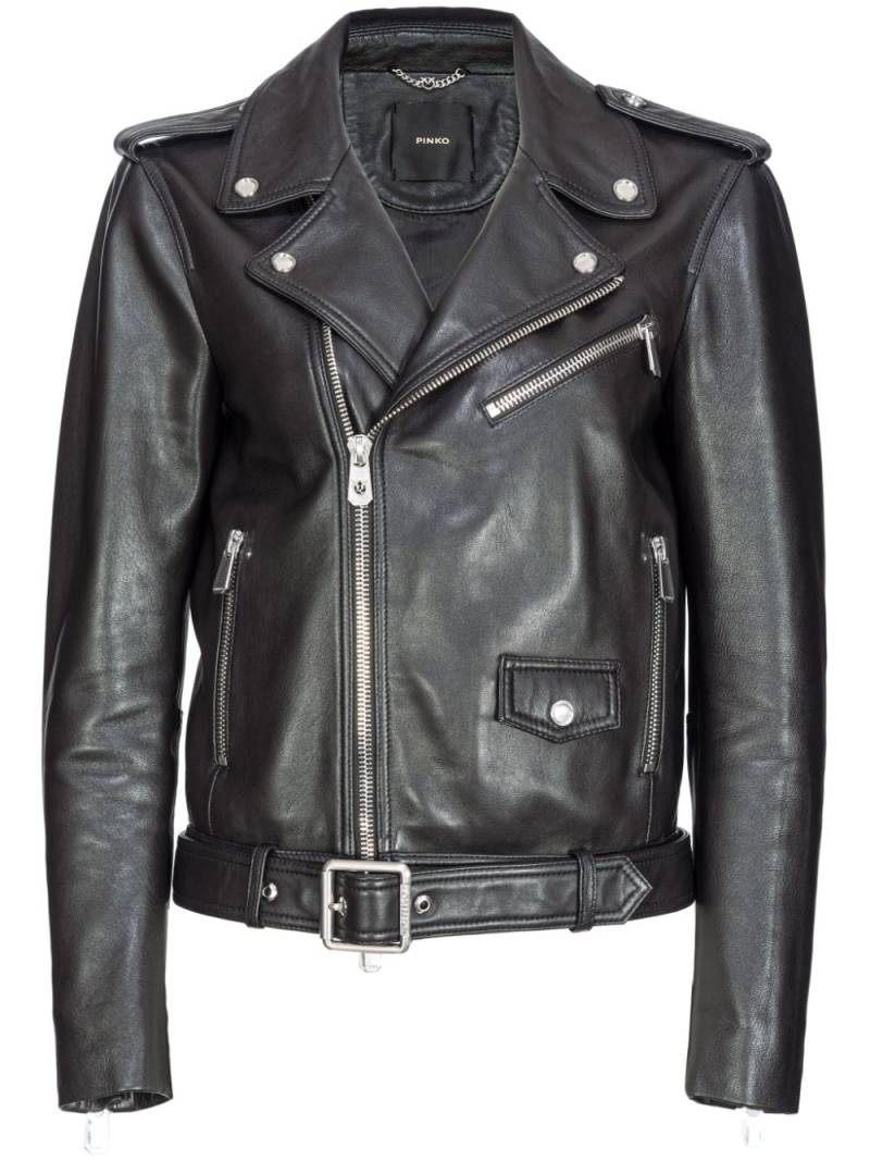 PINKO belted leather biker jacket - Black von PINKO