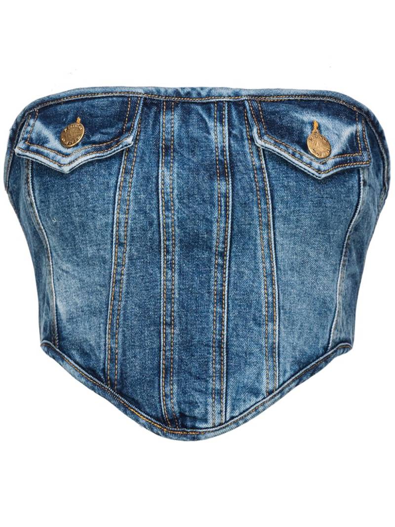 PINKO corset-style washed denim strapless top - Blue von PINKO