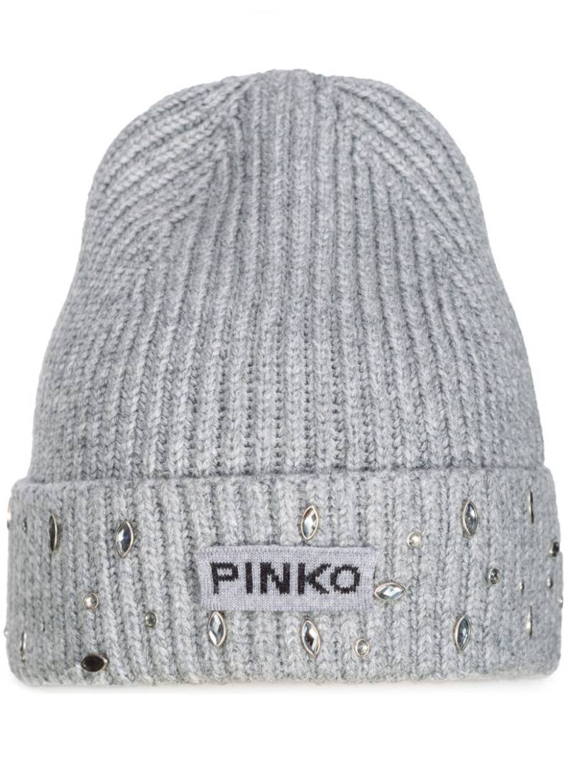 PINKO crystal-embellished beanie hat - Grey von PINKO