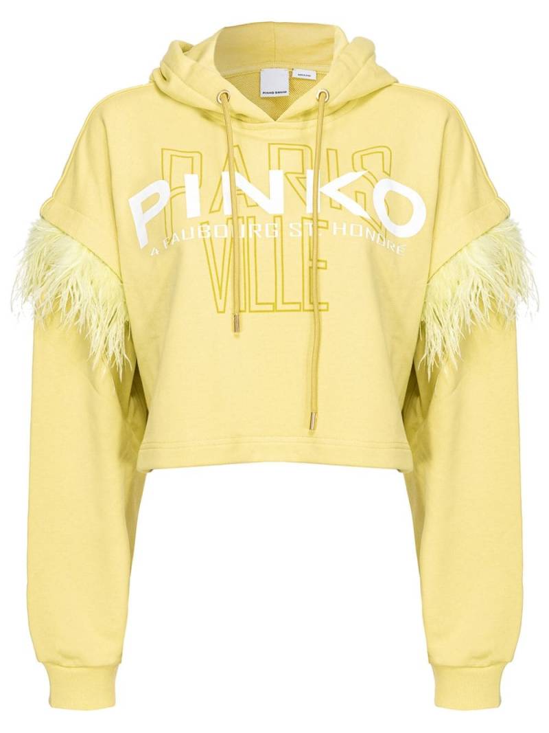 PINKO feather-detail cropped hoodie - Yellow von PINKO