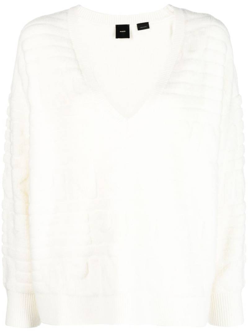 PINKO intarsia-knit logo V-neck jumper - White von PINKO