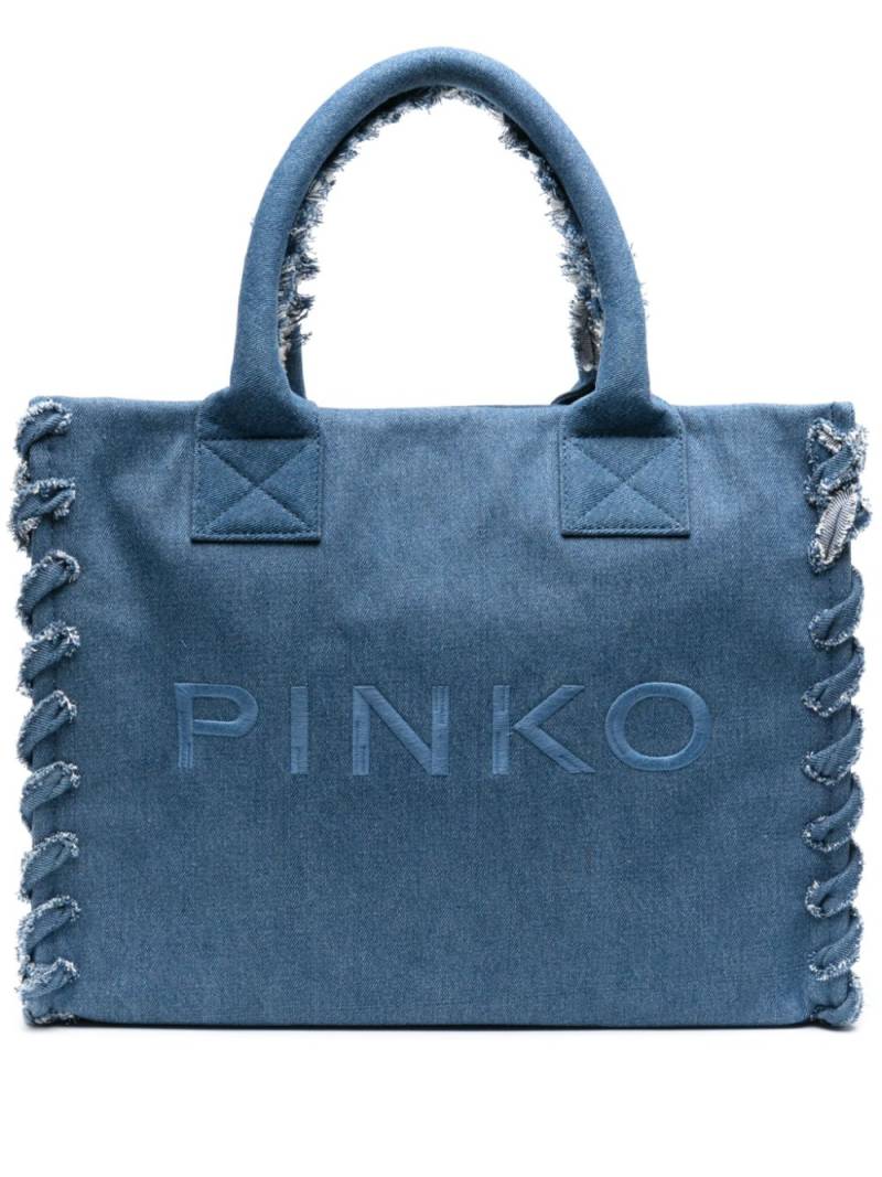 PINKO logo-embroidered denim beach bag - Blue von PINKO